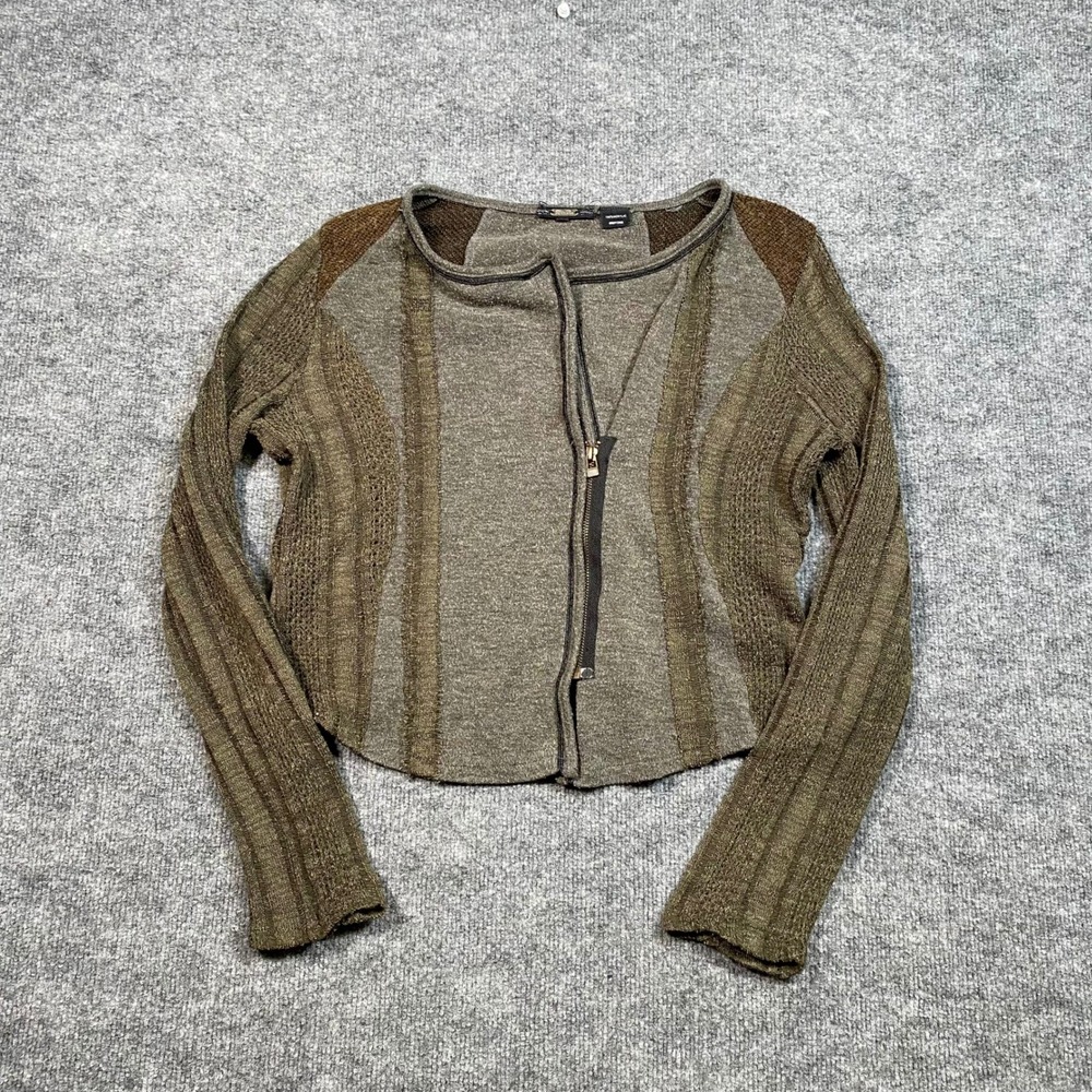 Miss Me Womens Olive Green Mixed Knit Zip Up Cropped Cardigan Sweater RN112568